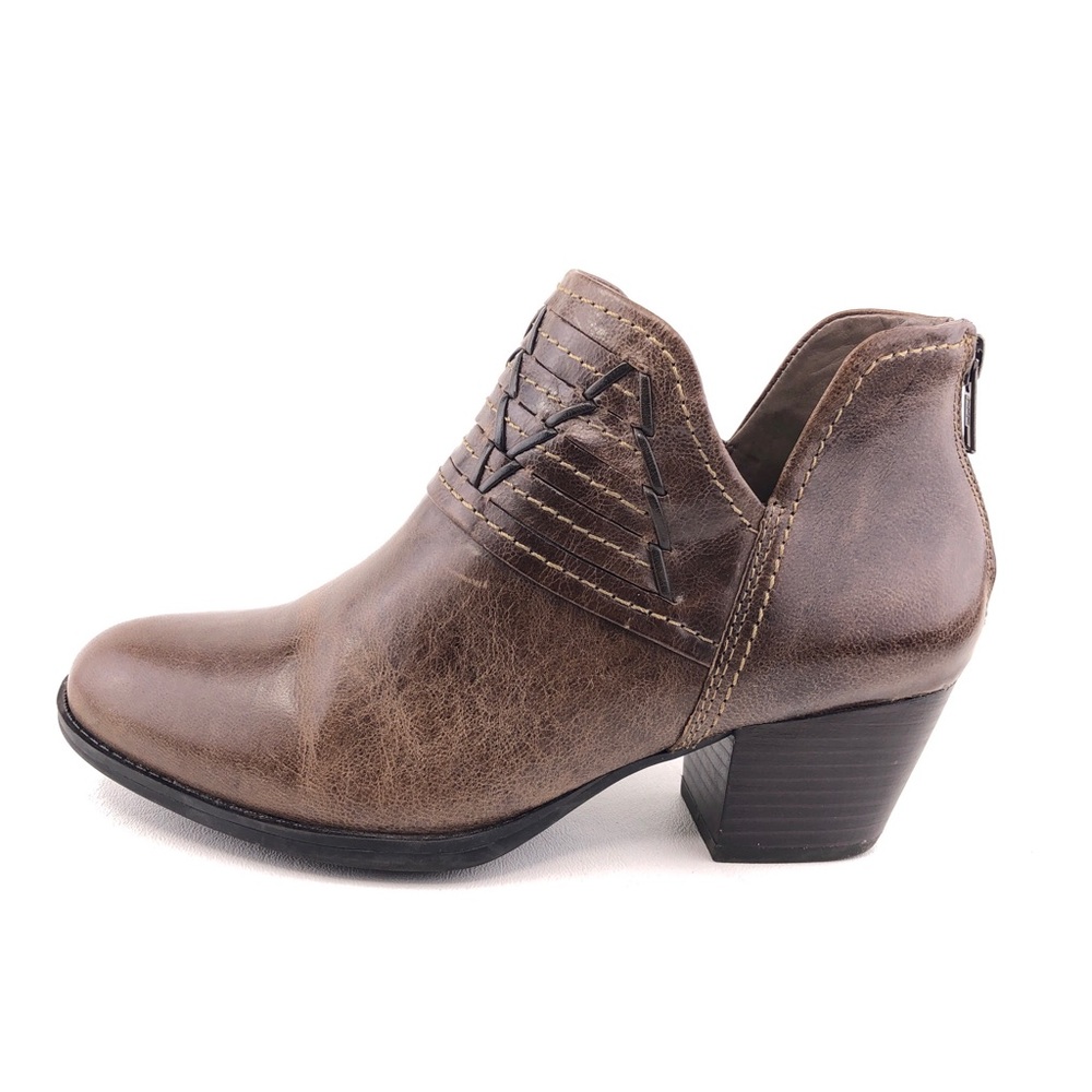 Earth Merlin Taupe Brown Leather Ankle Booties 7 B - Picture 1 of 12